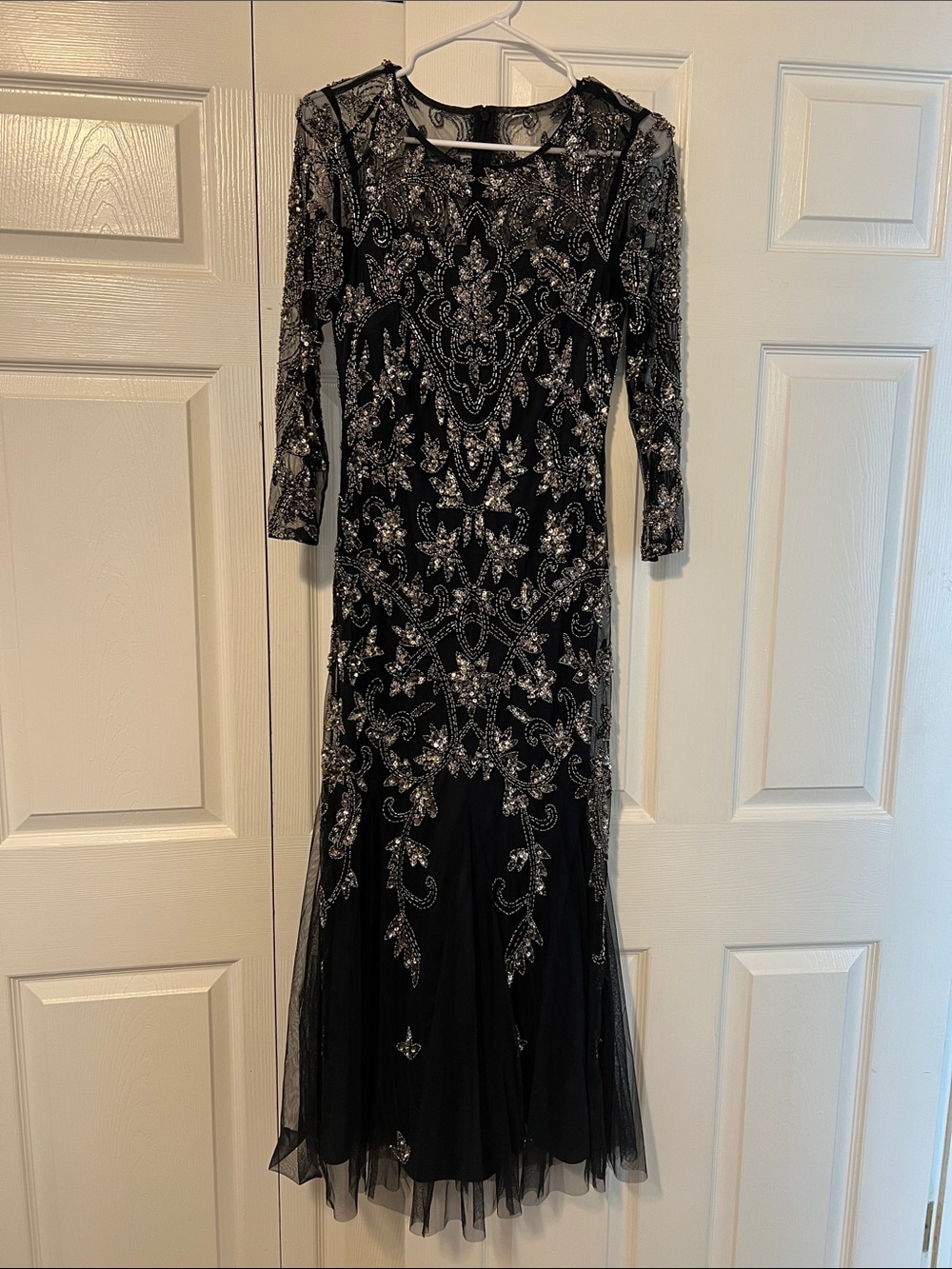 Adrianna Papell, Navy Blue Sequined Evening Dress, Size 6